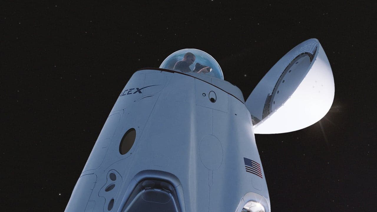 Oficiální render Crew Dragon s výhledem