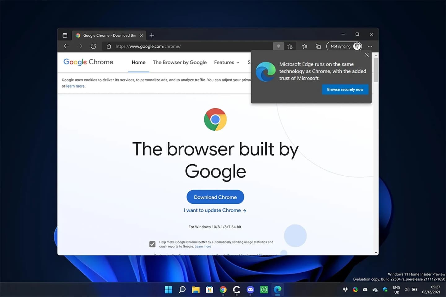 Notifikace před stažením prohlížeče Google Chrome