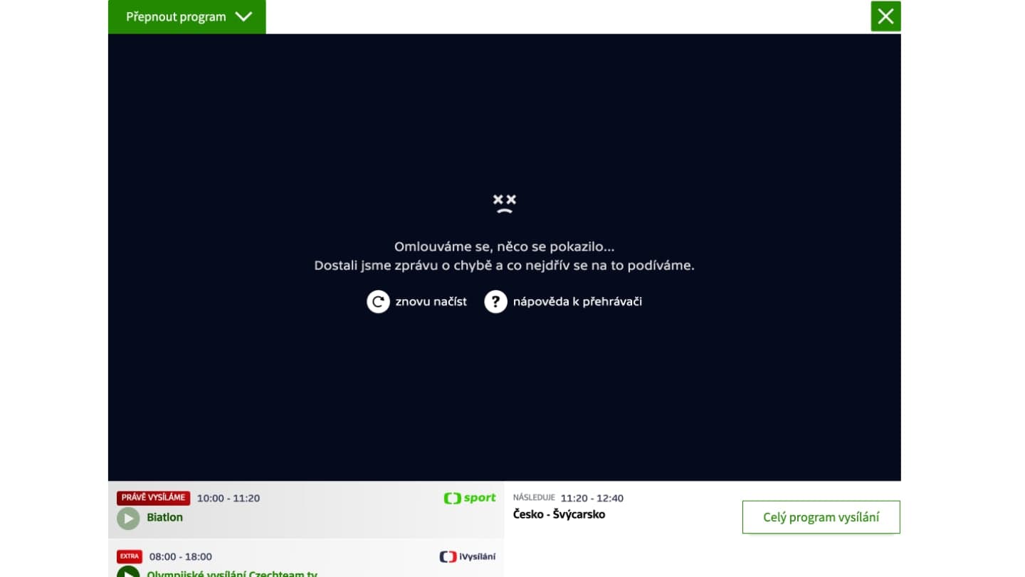 Česká televize a výpadek stanice ČT Sport