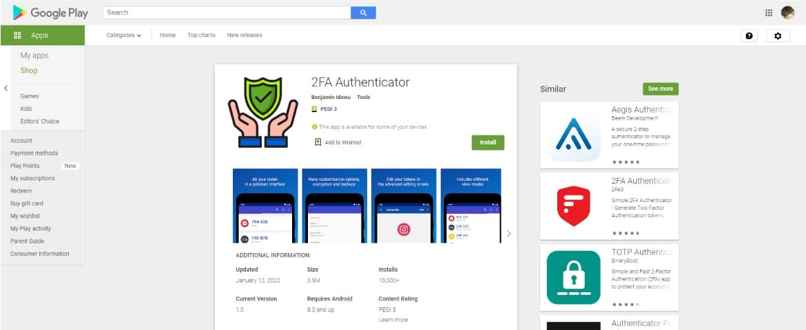 Aplikace 2FA Authenticator už není v Google Play dostupná