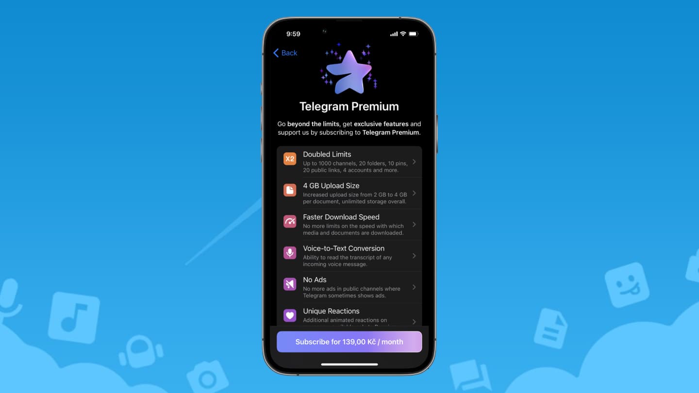 Předplatné Telegram Premium