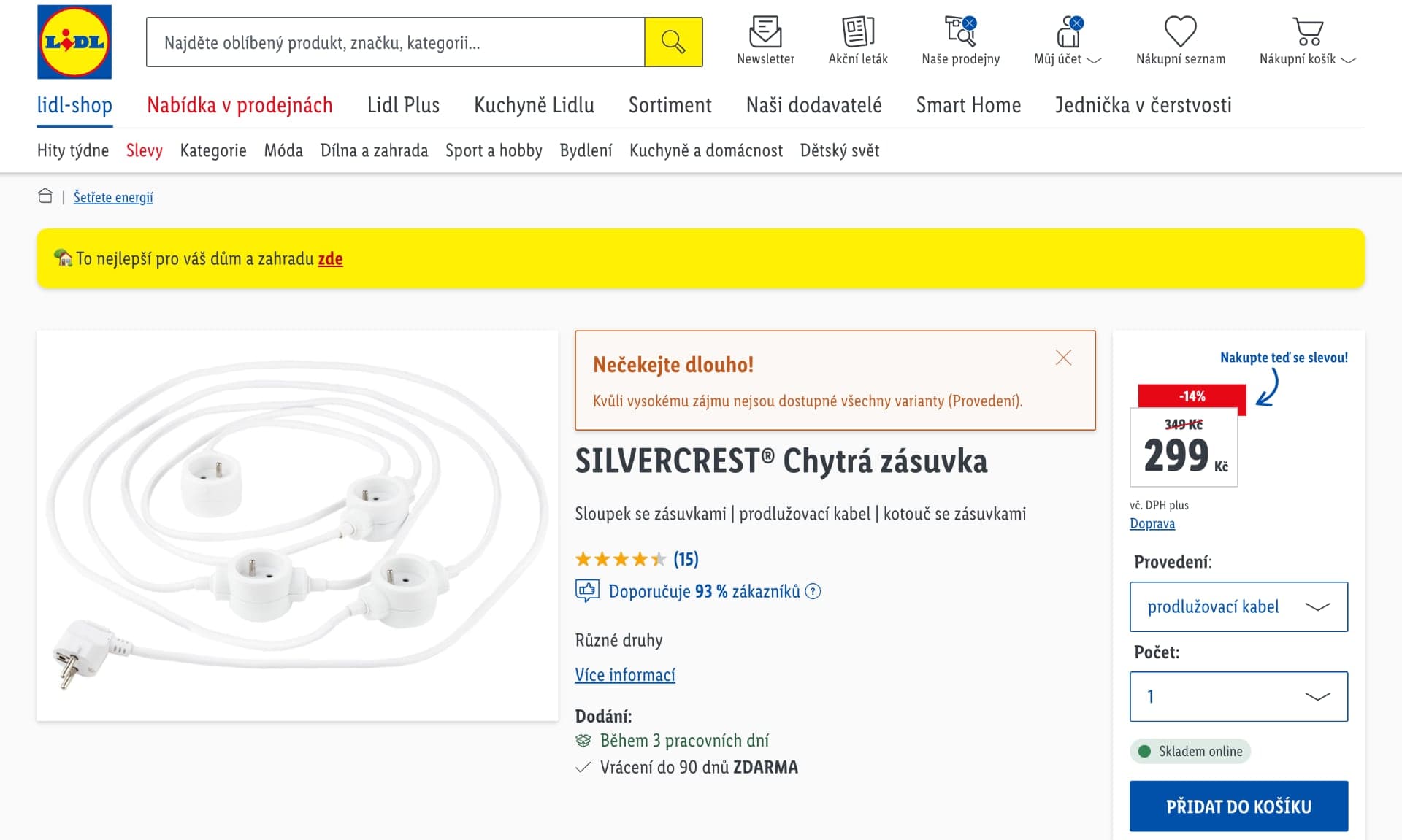 Nabídka na e-shopu Lidlu vypadá lákavě, o produkt je velký zájem