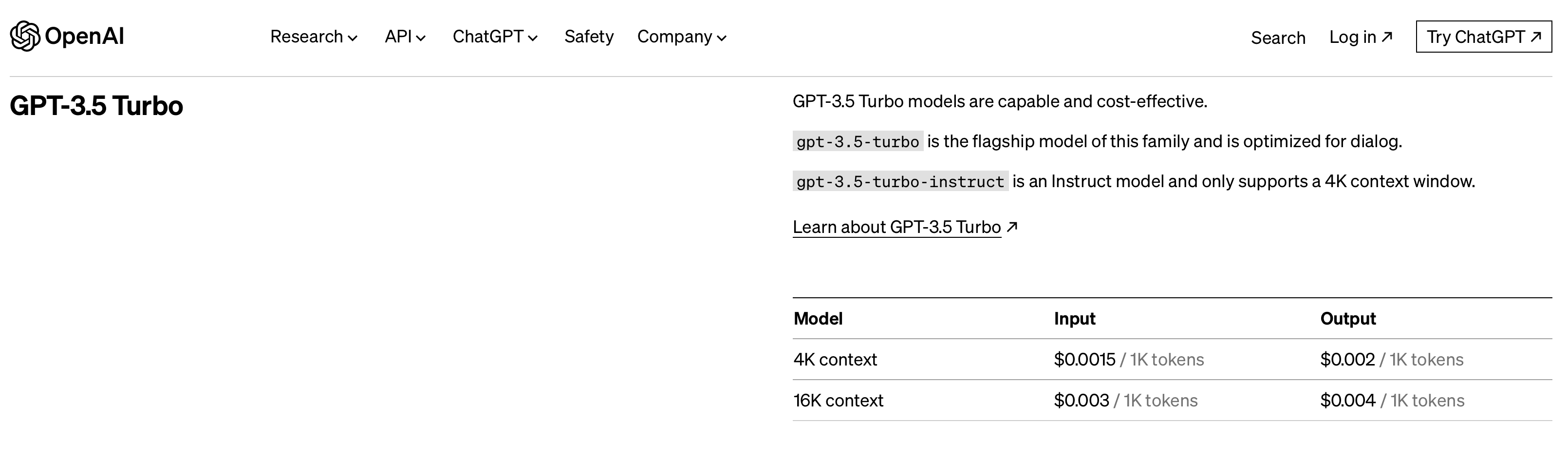 ChatGPT-3.5 Turbo ceník