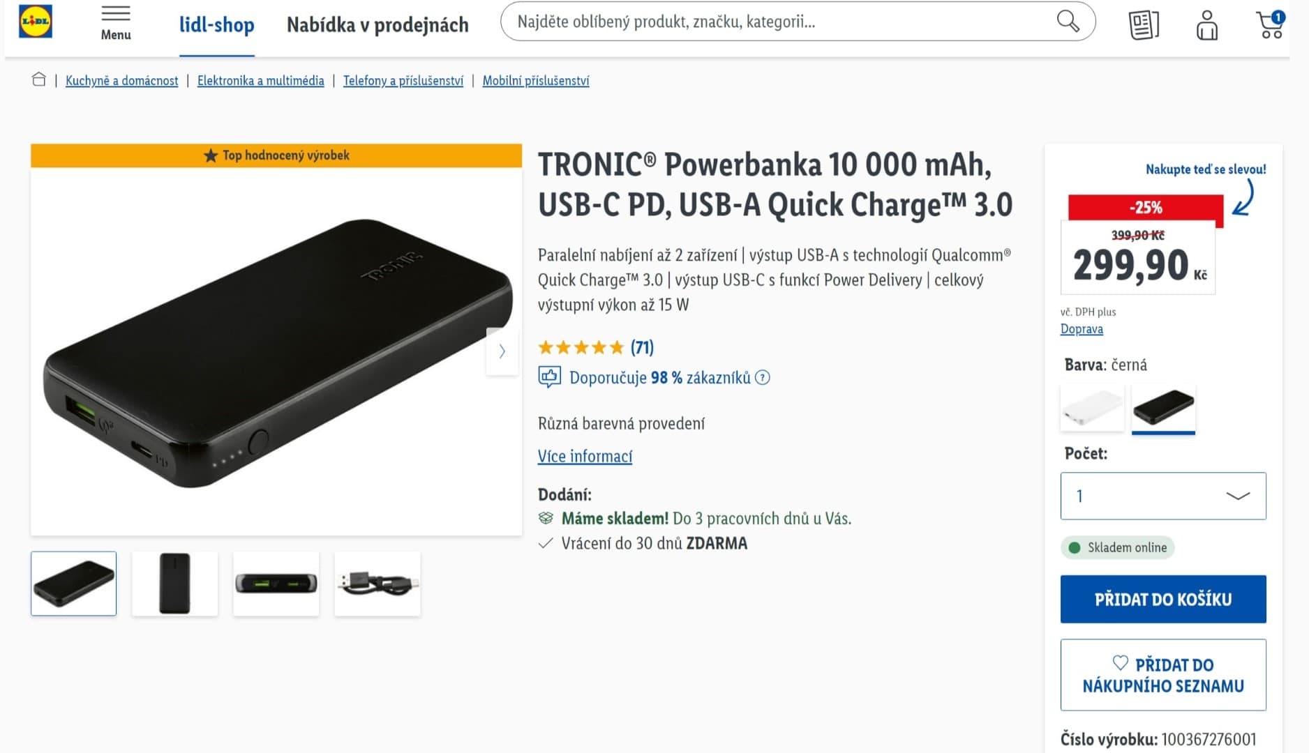 Lidl powerbanka Tronic