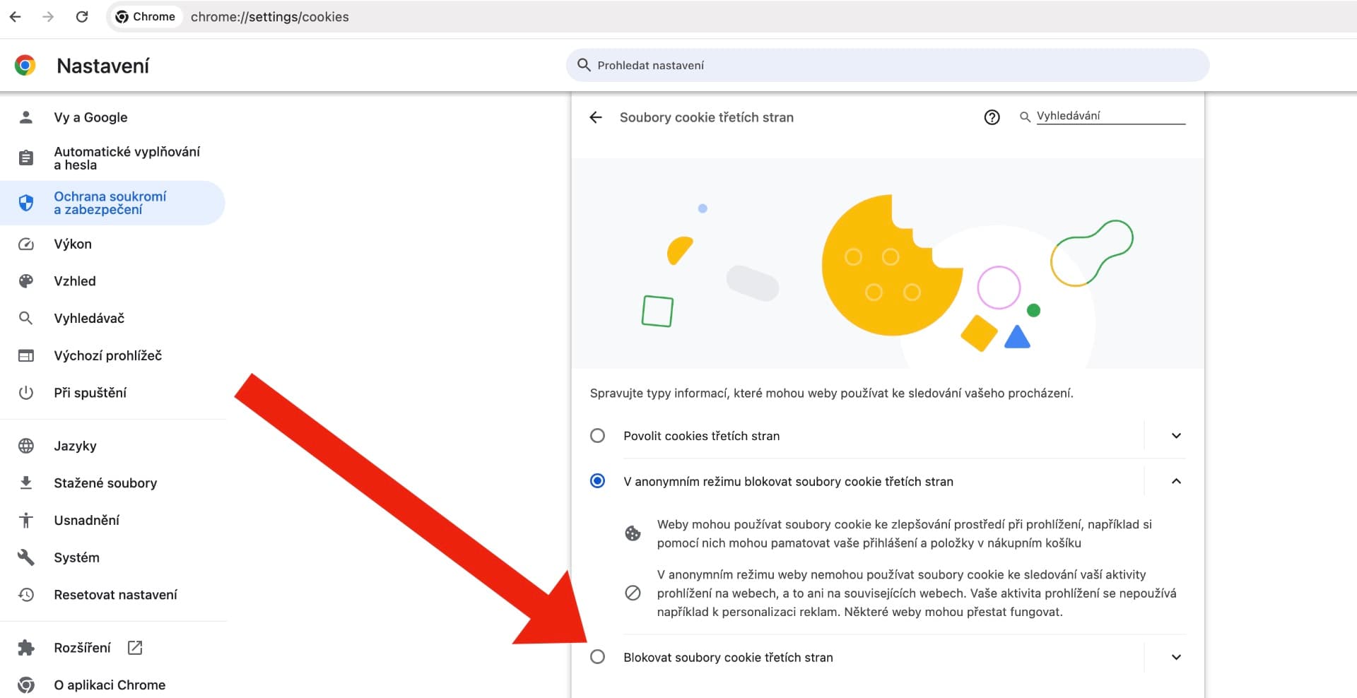 Google Chrome a blokování souborů cookies