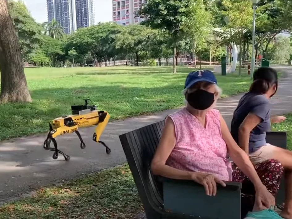 Robot SPOT od firmy Boston Dynamics hlídkující v Singapuru | foto: ST