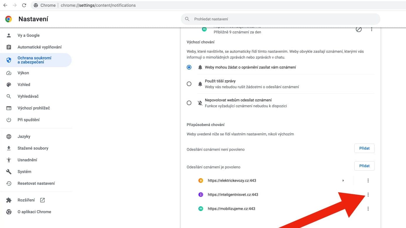 Jak vypnout notifikace u Google Chrome