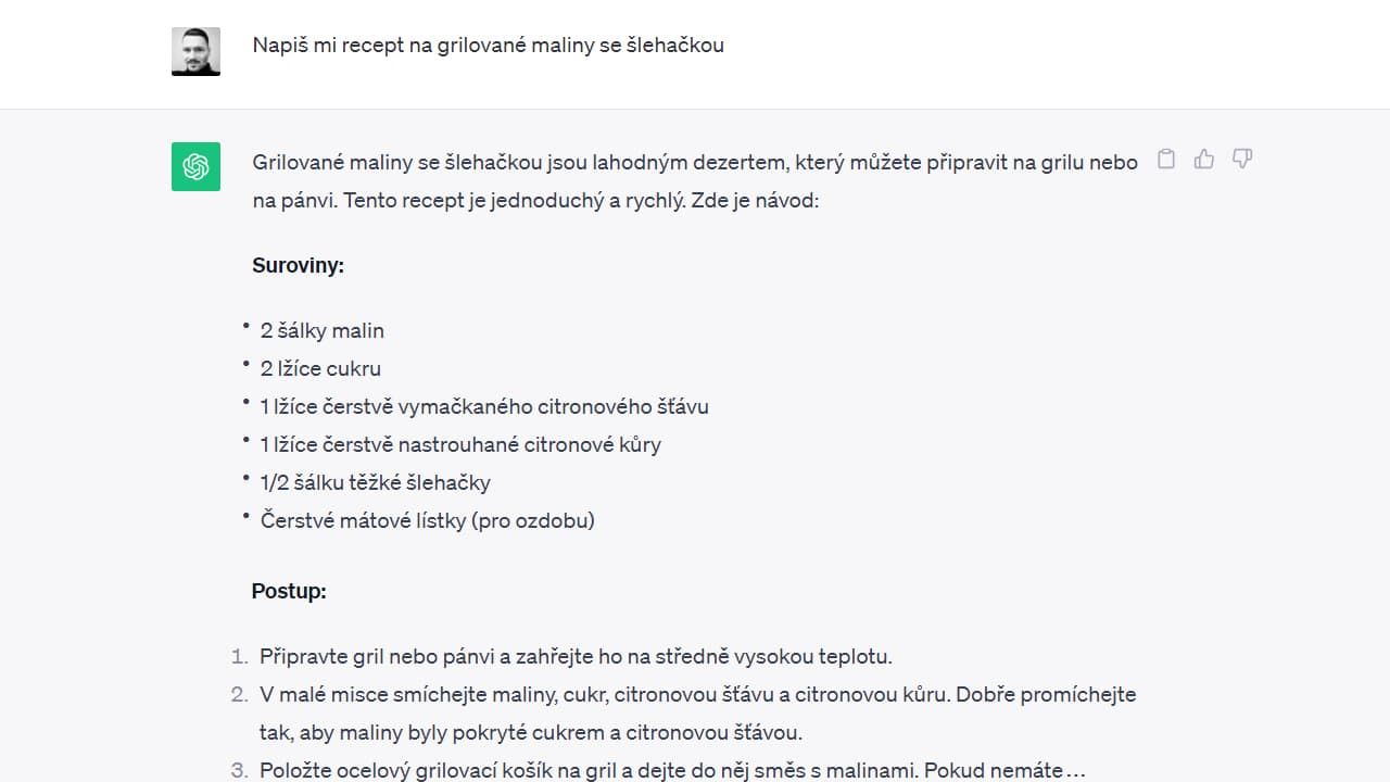 ChagGPT poradí i s recepty, ale někdy je to bizár