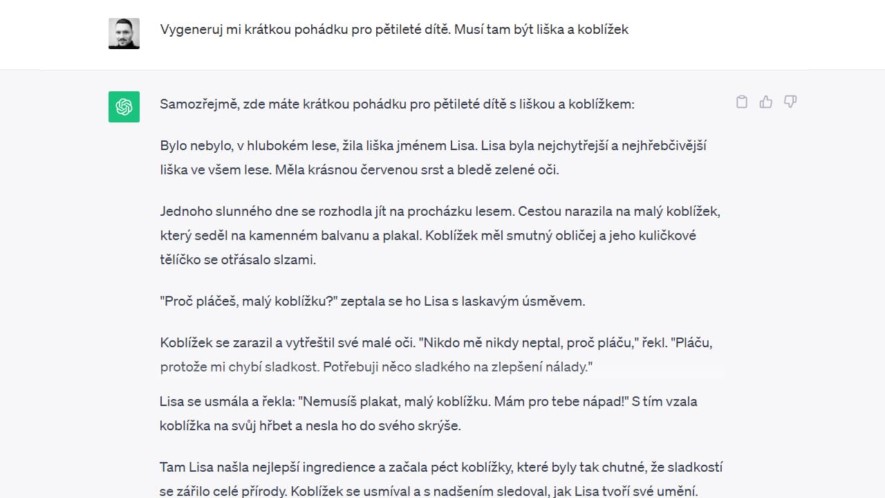ChatGPT si poradí i s pohádkou pro nejmenší