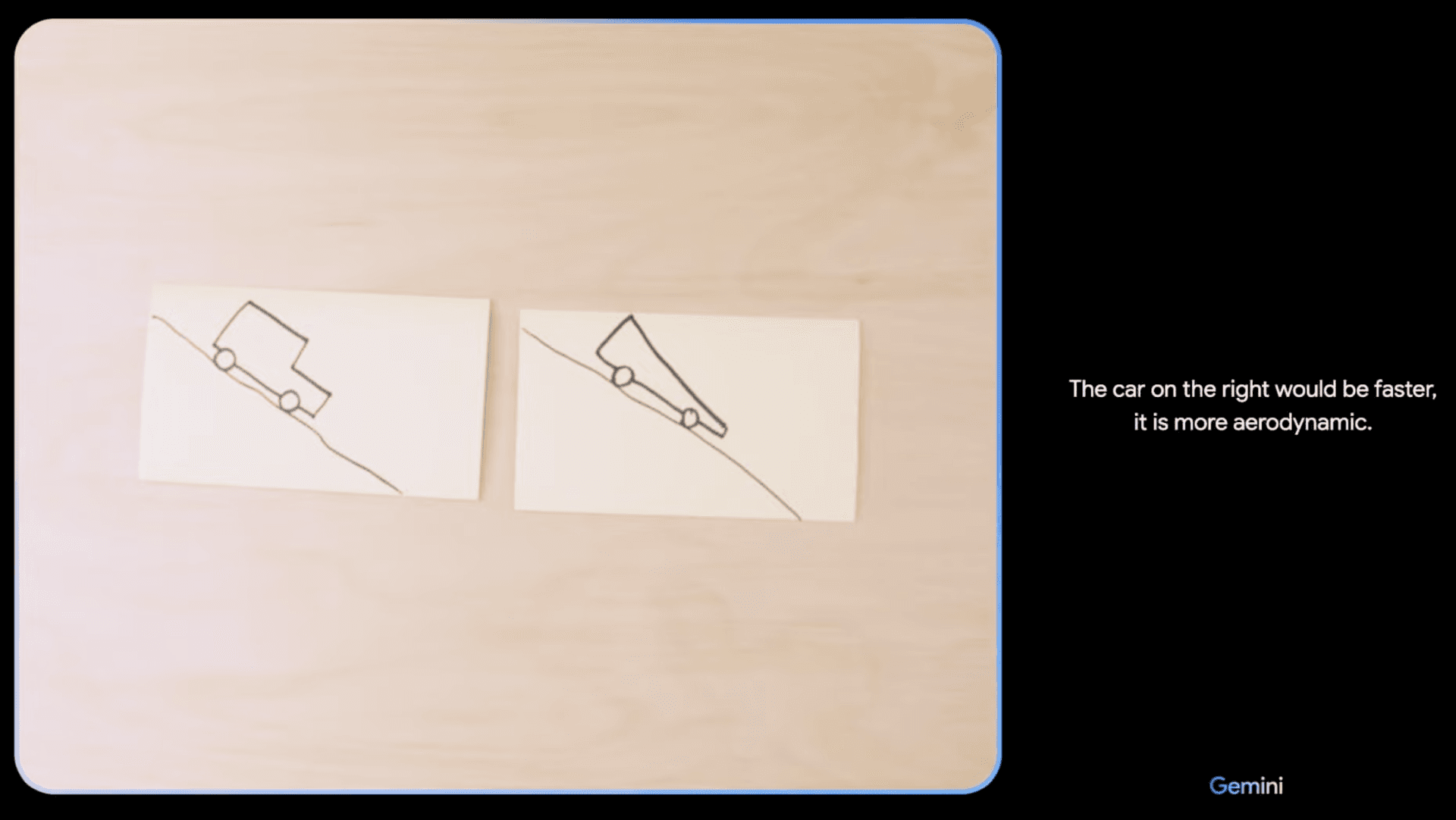 Takto odpověděl model na obrazový podnět a otázku, které auto bude rychlejší na základě své aerodynamiky