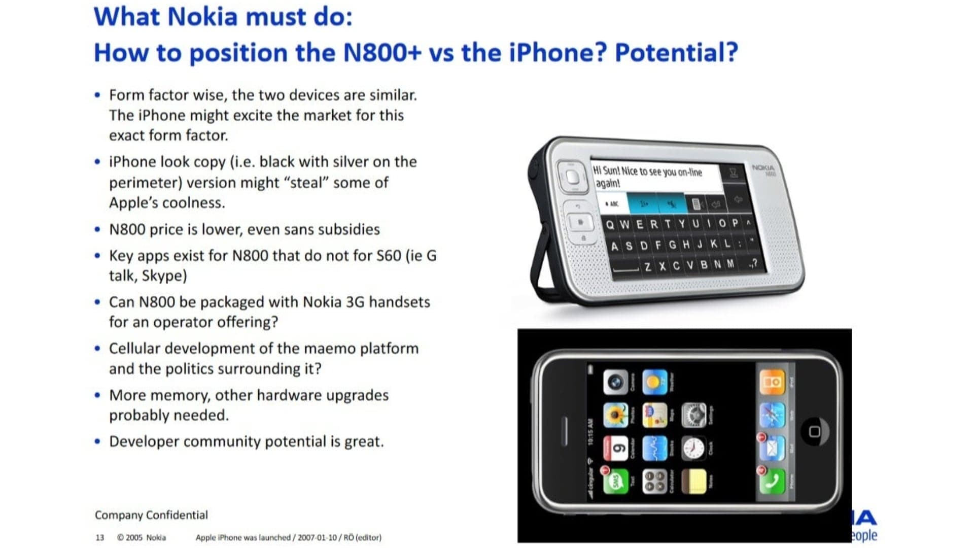 Část uniklé prezentace, která popisuje, jak Nokia chtěla na iPhone zareagovat | foto: repo.aalto