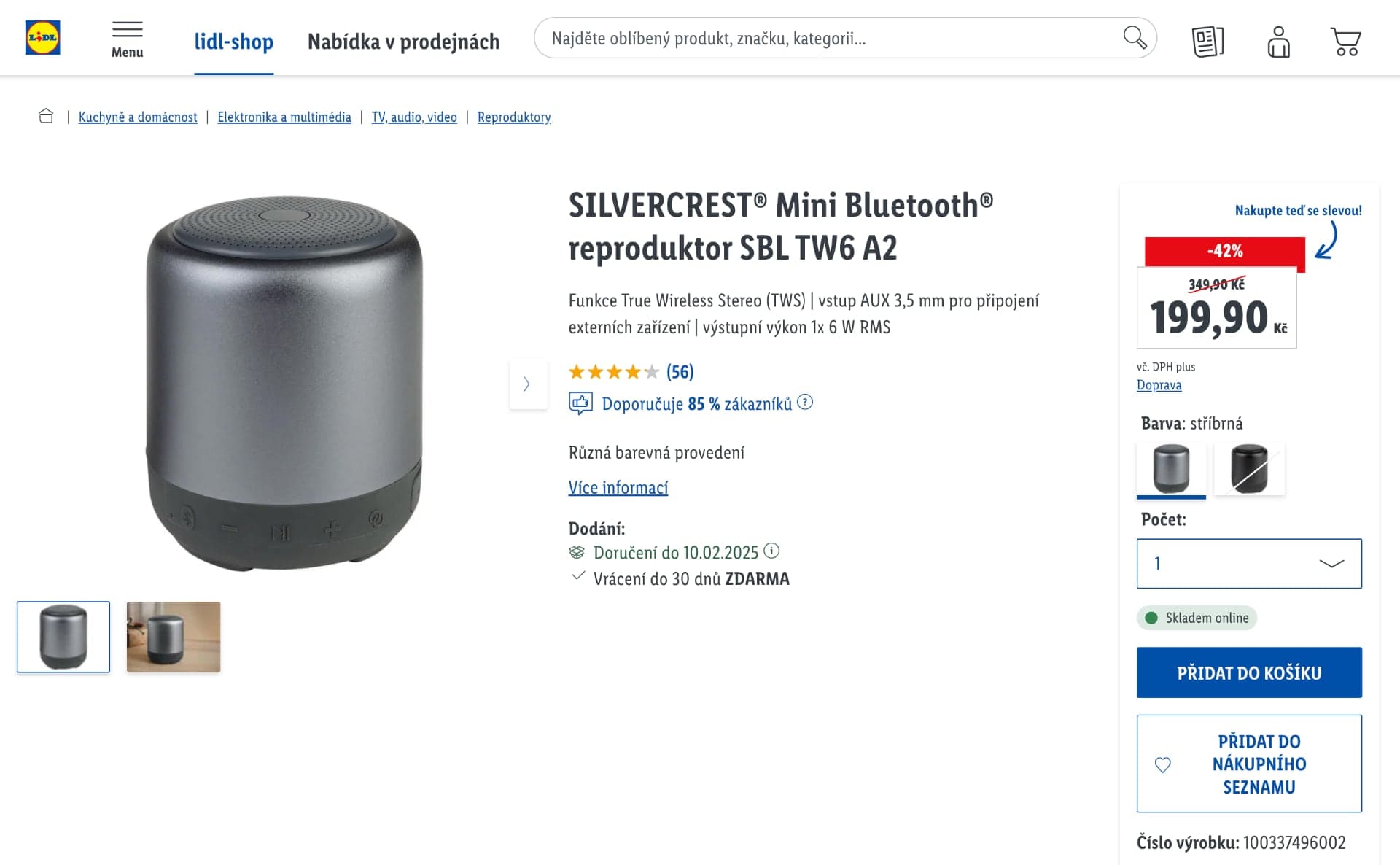 Aktuálně slevová akce na Bluetooth reproduktor Silvrecrest SBL TW6 A2 | foto: Lidl